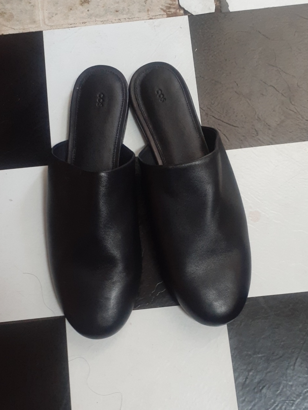 COS Black Leather Slip-On Mule Slides